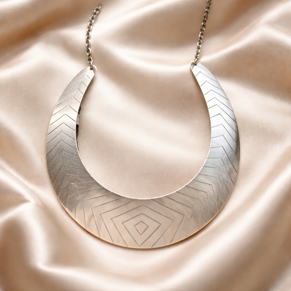 Bib necklace silver choker chain brutalist style RARE - Picture 2 of 5
